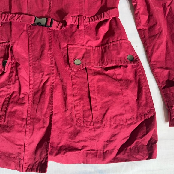 Women's Medium Ann Taylor Loft Outlet Hooded Red Utility Jacket Pockets - Picture 3 of 9